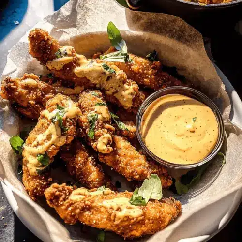 Pretzel Chicken Fingers with Spicy Honey Mustard Sauce.