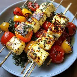 Grilled Halloumi Skewers with Lemon and Thyme