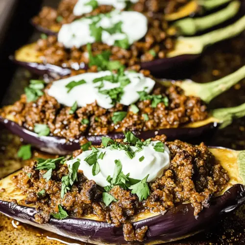 Harissa Beef Stuffed Eggplant