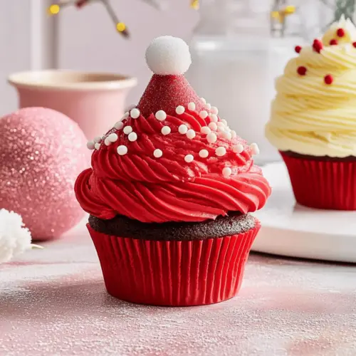 Santa hat and bauble cupcakes