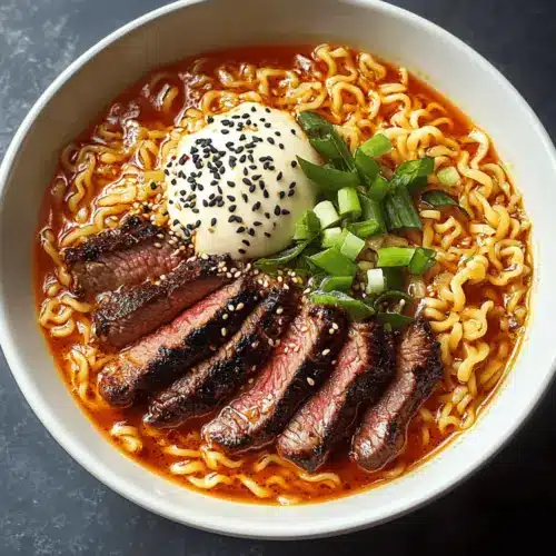 Spicy Korean Ramen with Grilled Beef & Creamy Sauce