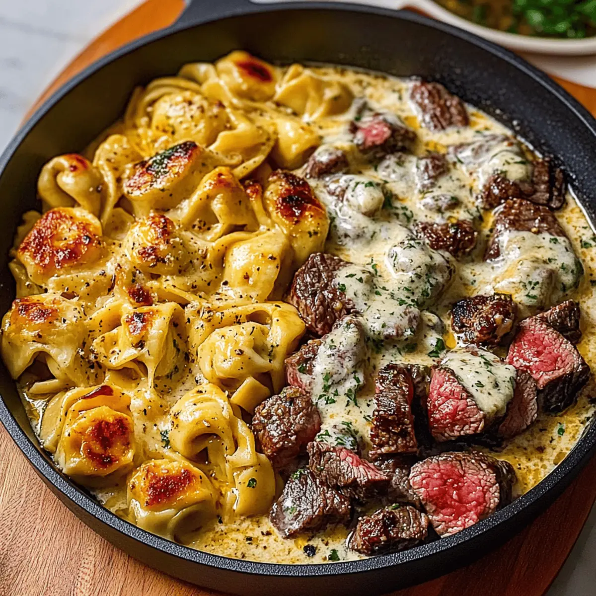 Garlic Steak & Cheese-Filled Tortellini Skillet