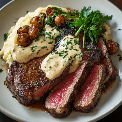 Steak With Haunted Bourbon Garlic Cream Sauce