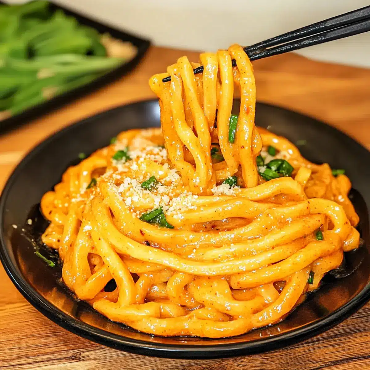 Creamy gochujang udon noodles