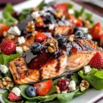 Strawberry Balsamic Glazed Baked Salmon Salad