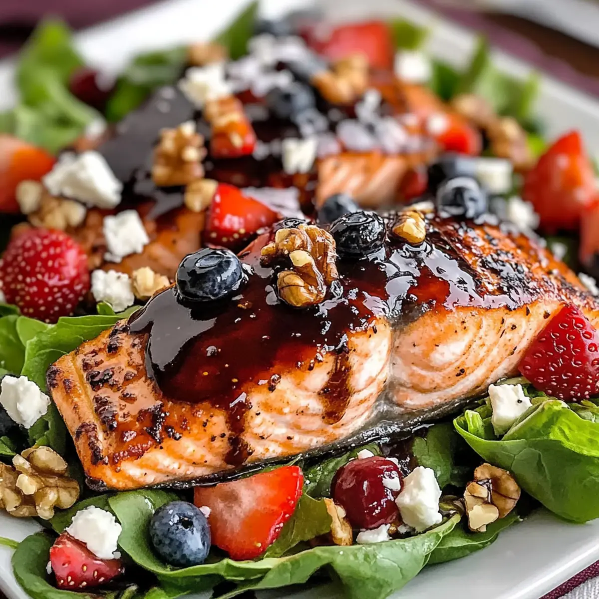 Strawberry Balsamic Glazed Baked Salmon Salad