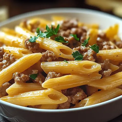 Penne with Garlic Butter Ground Beef