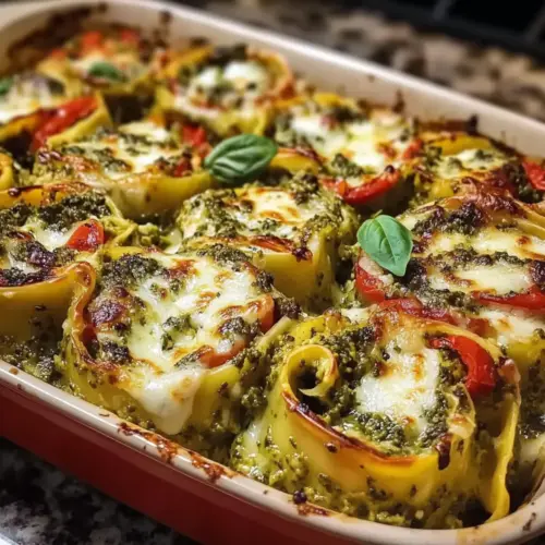 Pesto Lasagna Rolls with Roasted Veggies