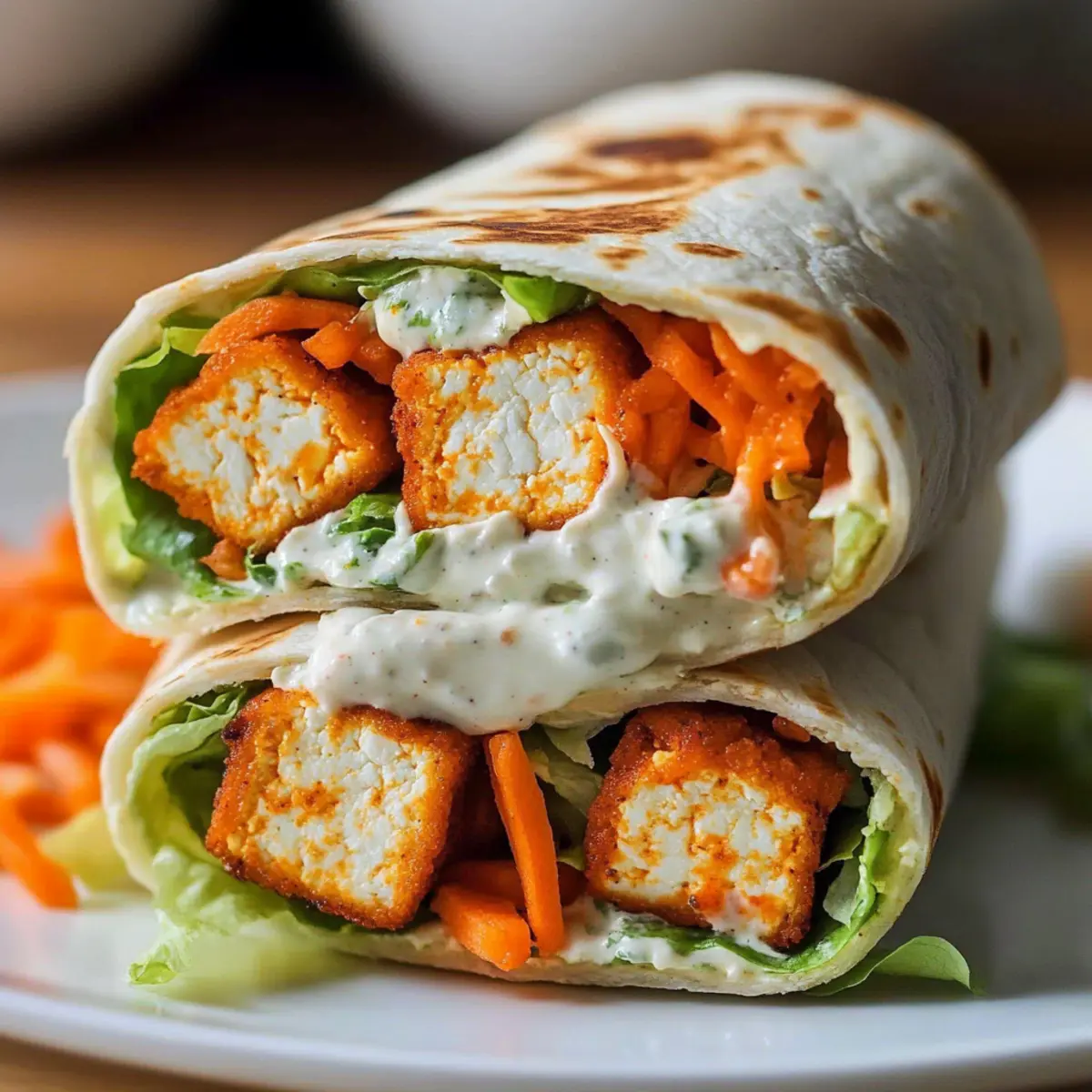 Buffalo Tofu Wrap with Easy Vegan Ranch