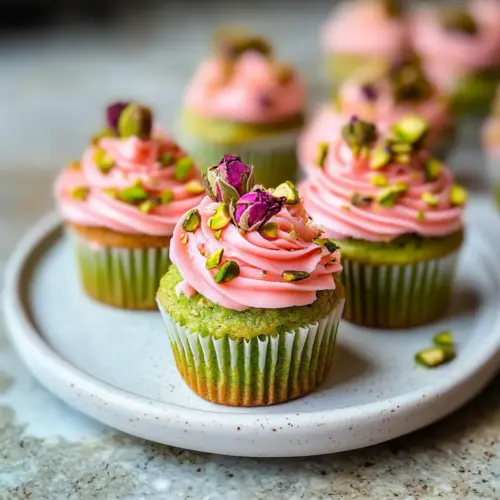 Vegan Mini Rose Pistachio Cupcakes