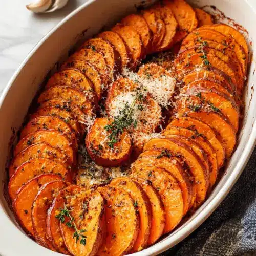 Roasted Sweet Potatoes with garlic and Parmesan
