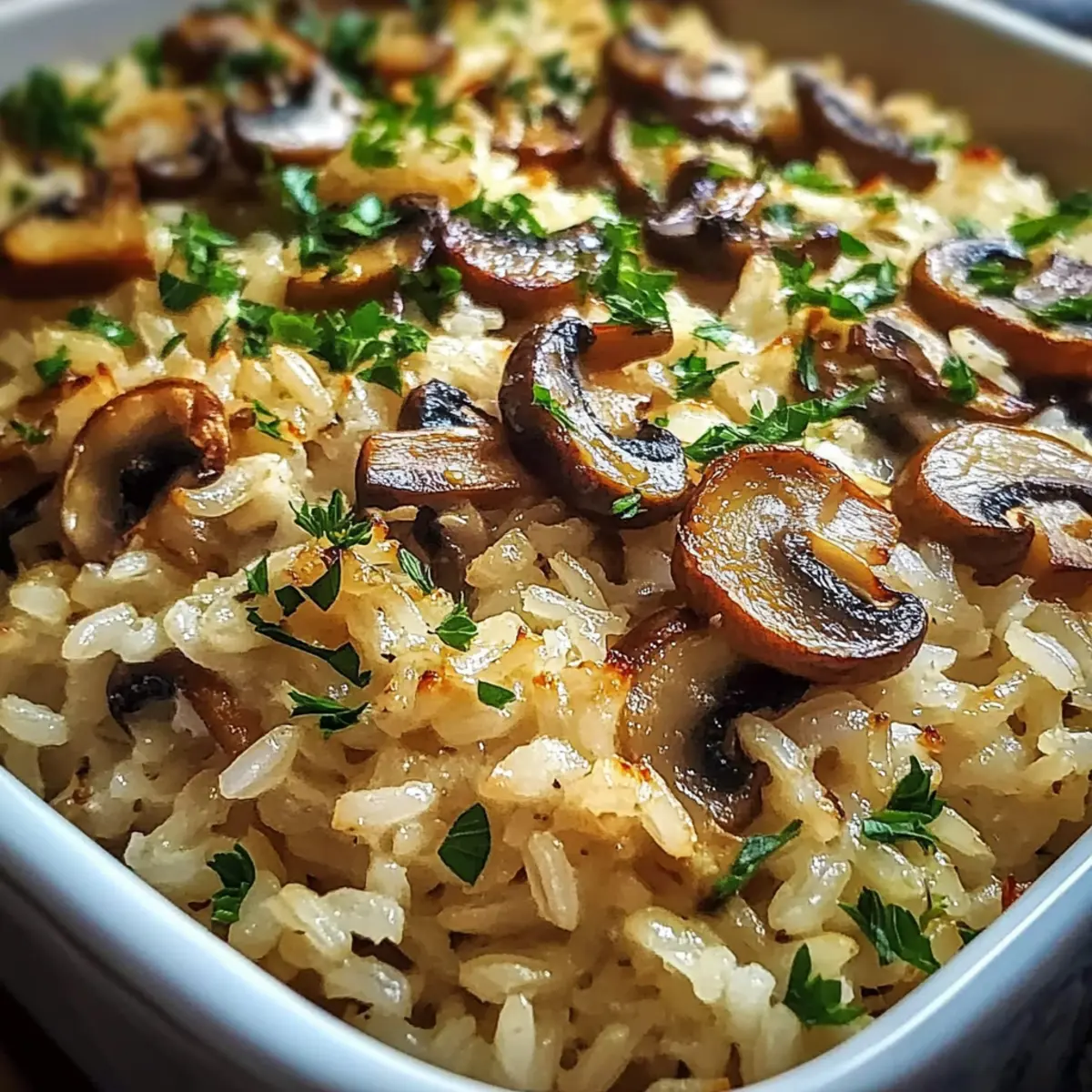 Vegetarian Garlic Mushroom Rice Bake
