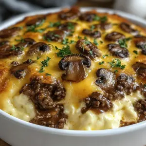 Cheesy Mushroom Hamburger Bake